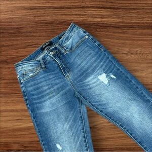 EUC Judy Blue‎ High Waisted Skinny Destroyed Raw Hem Jean Size 3/26